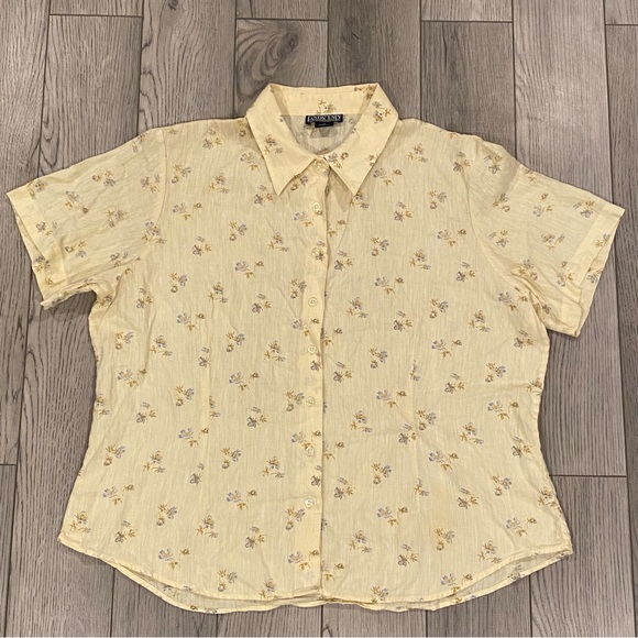 Vintage Land's End 100% Linen Shirt Women’s Size 18 R Cottage Floral Button Top - Picture 2 of 12